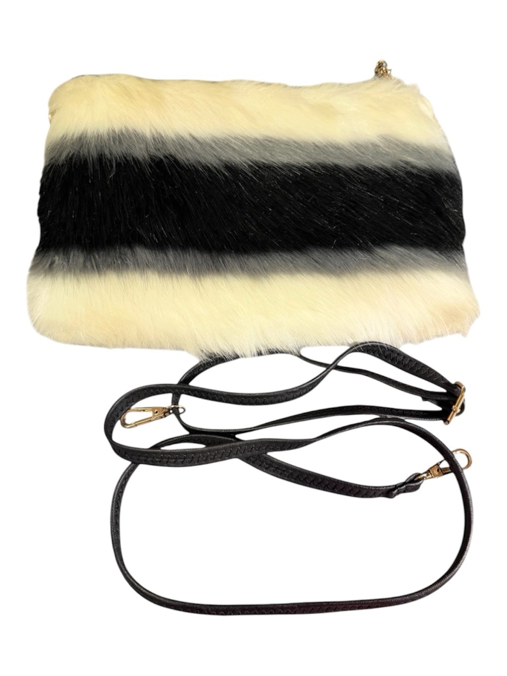 Fur Stripe Crossbody Bag in Black and Cream